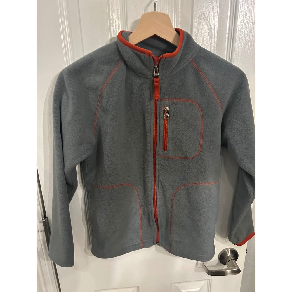 Hanna Andersson Kids Gray Fleece Full Zip Jacket Orange Trim 140 10-12 k7096